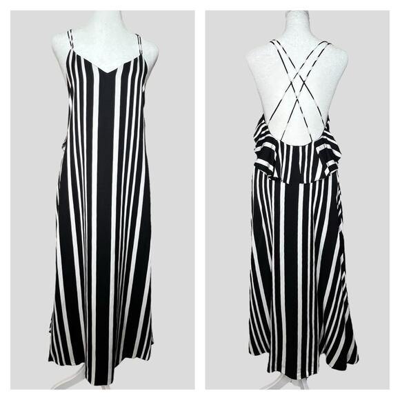 Silky Sundress 6 Jorya Black White Strappy Ruffle Open Back Midi Sexy Slip Dress - Picture 1 of 14